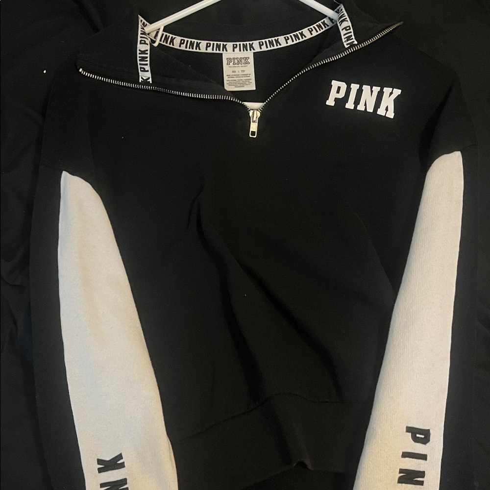 PINK Victoria's Secret Black and White Half-Zip Hoodie